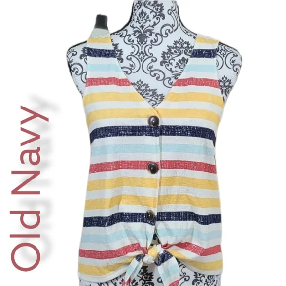 Old Navy Striped Tie-Front Button Tank Top - Picture 4 of 11